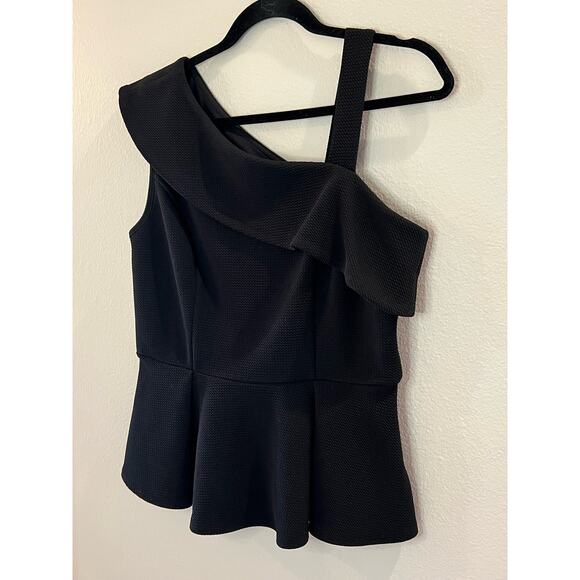 022 Thalia Sodi Ruffled One Shoulder Fit Flare Black Size M Top - Picture 2 of 6